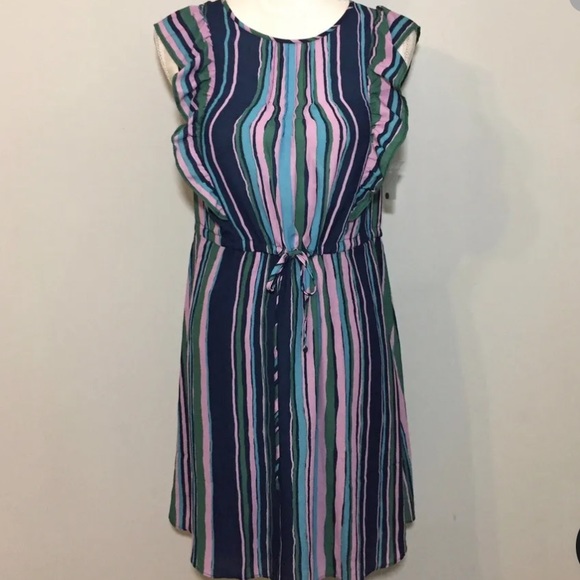ModCloth Multicolored Striped Get Into The Ruffle Drawstring Waist Dress NWOT L - Picture 5 of 16